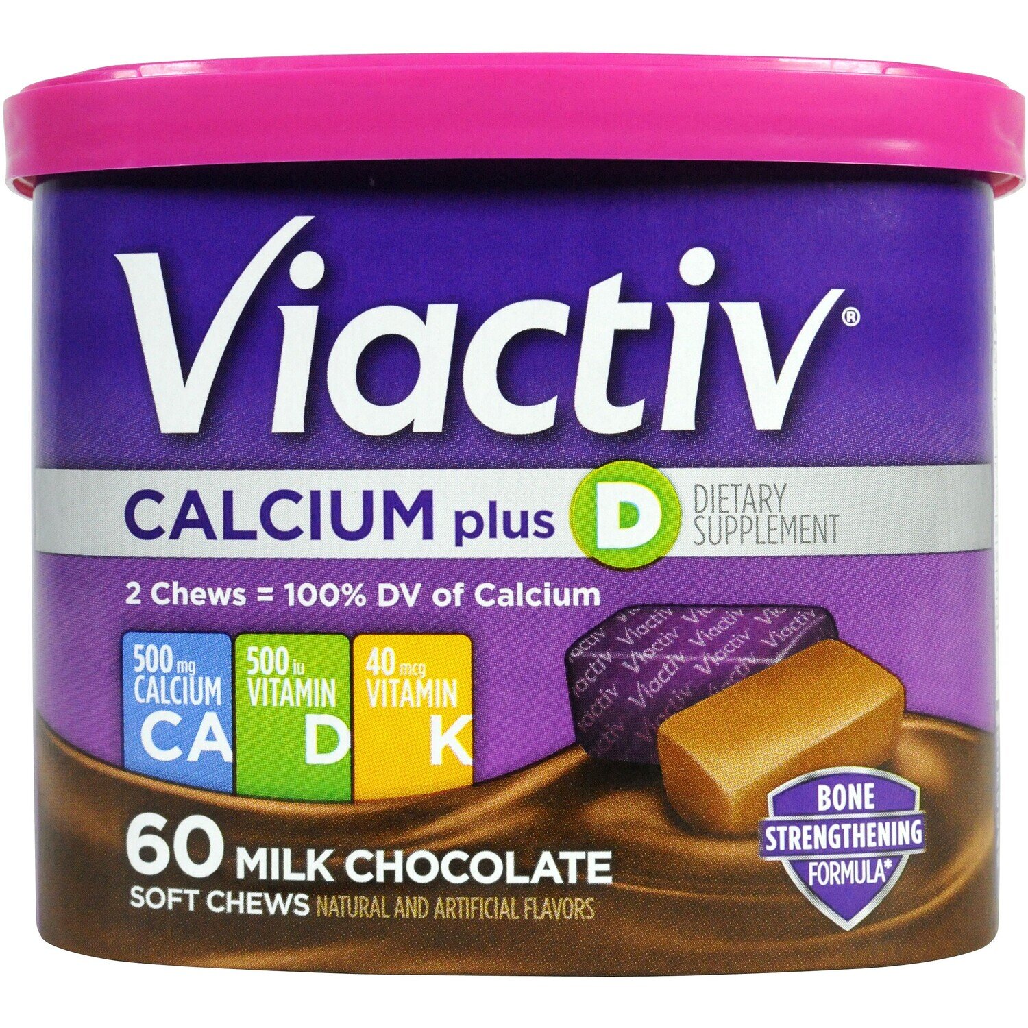 Viactiv Calcium 650mg Plus Vitamin D & K Max Formula Soft Chews - Milk Chocolate 60ct