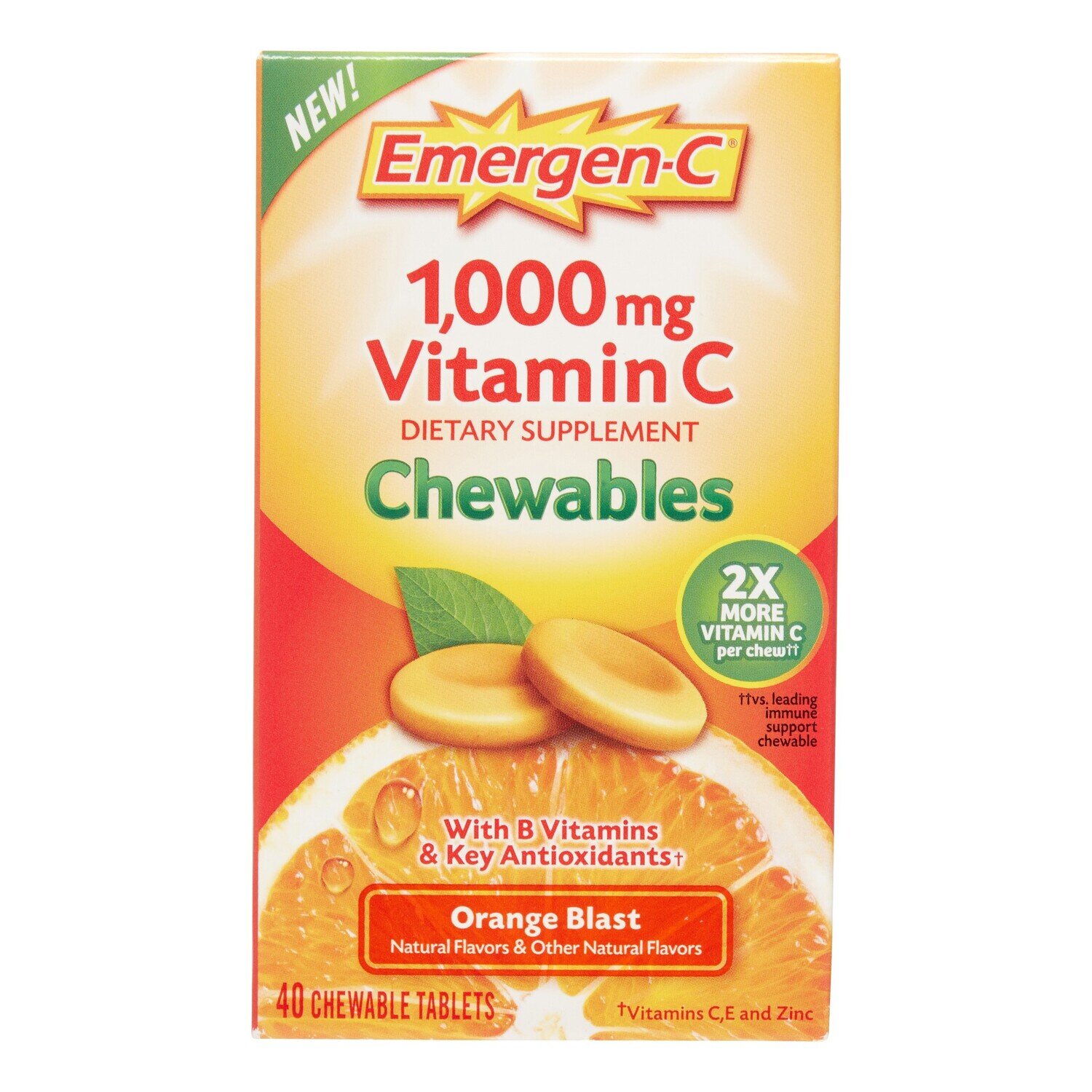 Emergen-C Vitamin C 1000mg Chewable Tablets - Orange Blast Flavor 40ct