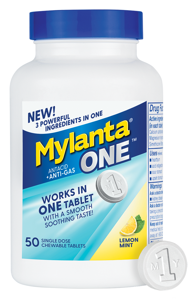 Mylanta One Antacid and Anti-Gas Lemon Mint Chewable Tablets 50 ct