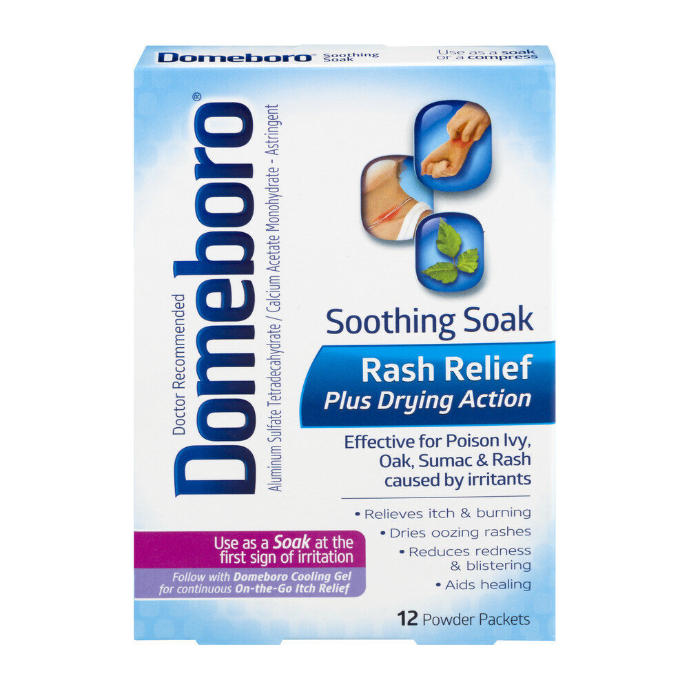 Domeboro Calming and Soothing Medicated Soak Rash Relief for Poison Ivy, Oak, Sumac, and Other Rashes 1 oz Powder Packets 12 ct