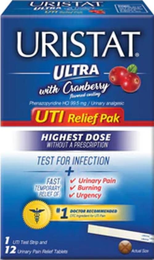 Uristat Ultra UTI Relief Pak Test Strip and Urinary Pain Relief Tablets