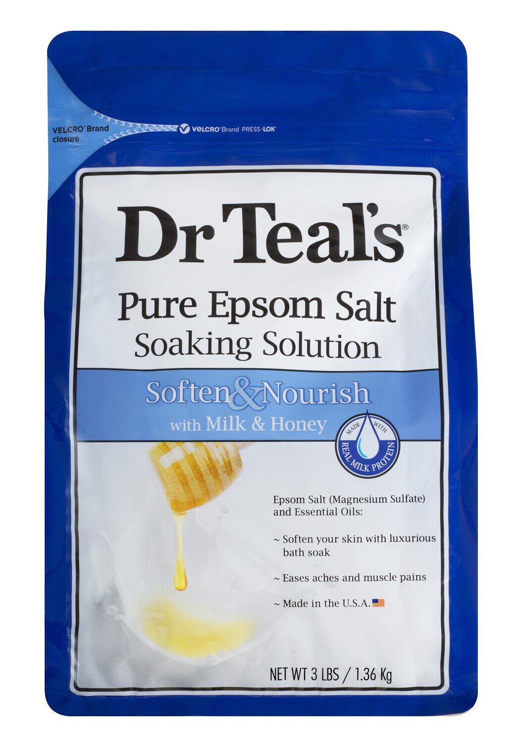 Dr. Teal’s Pure Epsom Salt Soaking Solution Soften and Nourish with Milk and Honey 3 lb