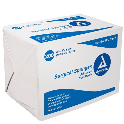 Surgical Sponges All Gauze 4” x 4”, 8-ply 200 ct