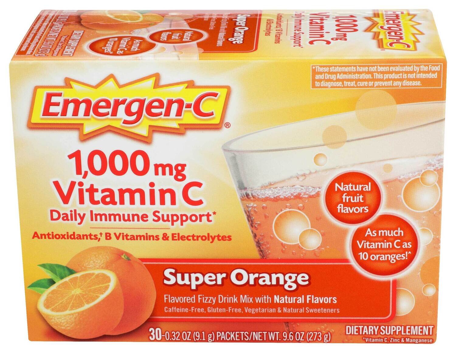 Emergen-C Vitamin C 1000mg Daily Immune Support Packets - Super Orange Flavor 30ct