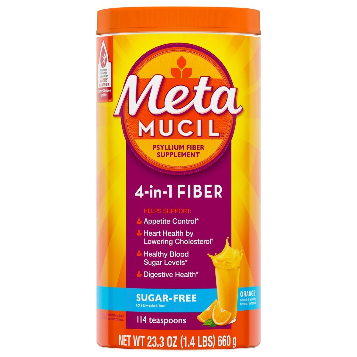 Meta Mucil 4-in-1 Fiber Sugar-Free Orange Flavor 660 g