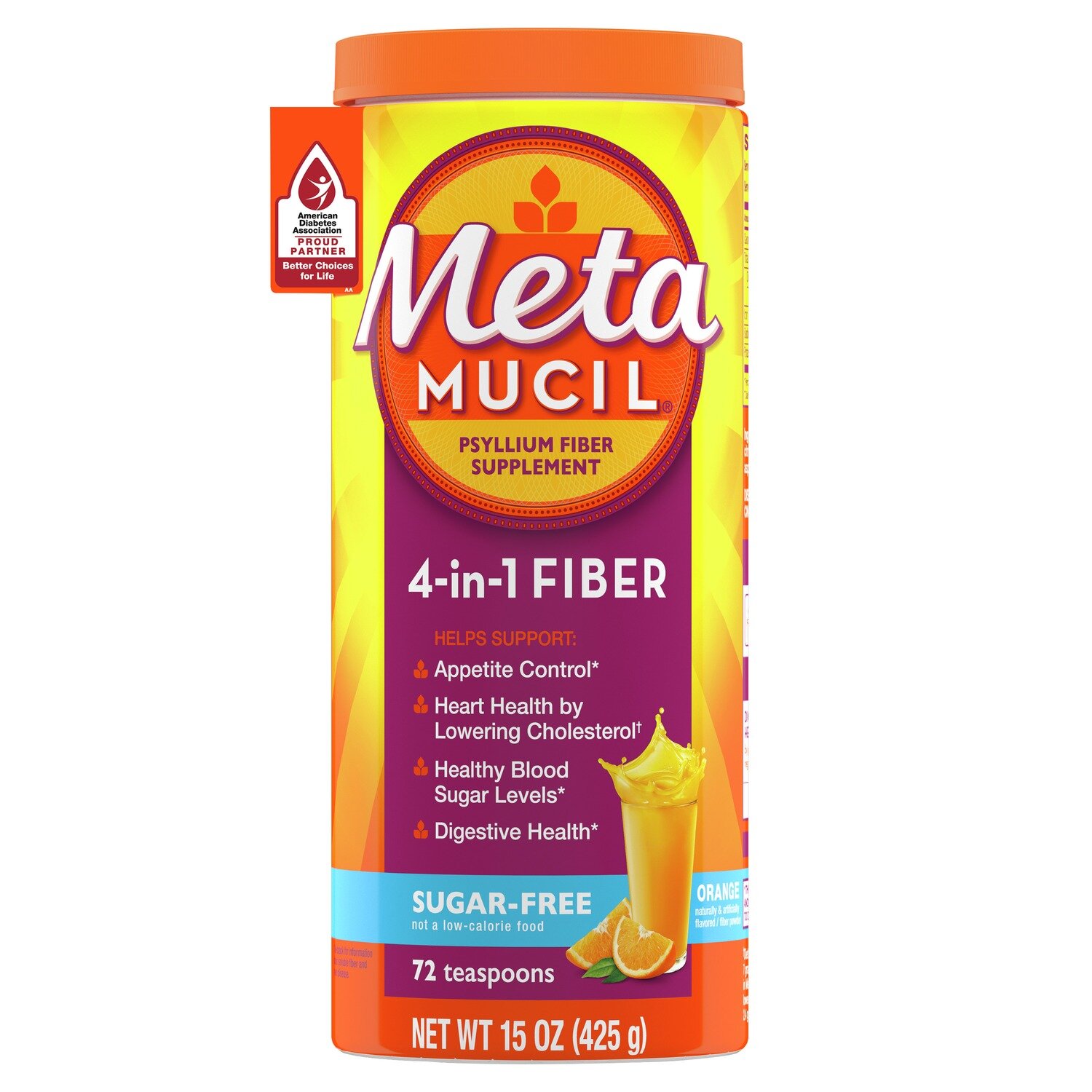 Meta Mucil 4-in-1 Fiber Sugar-Free Orange Flavor 425 g