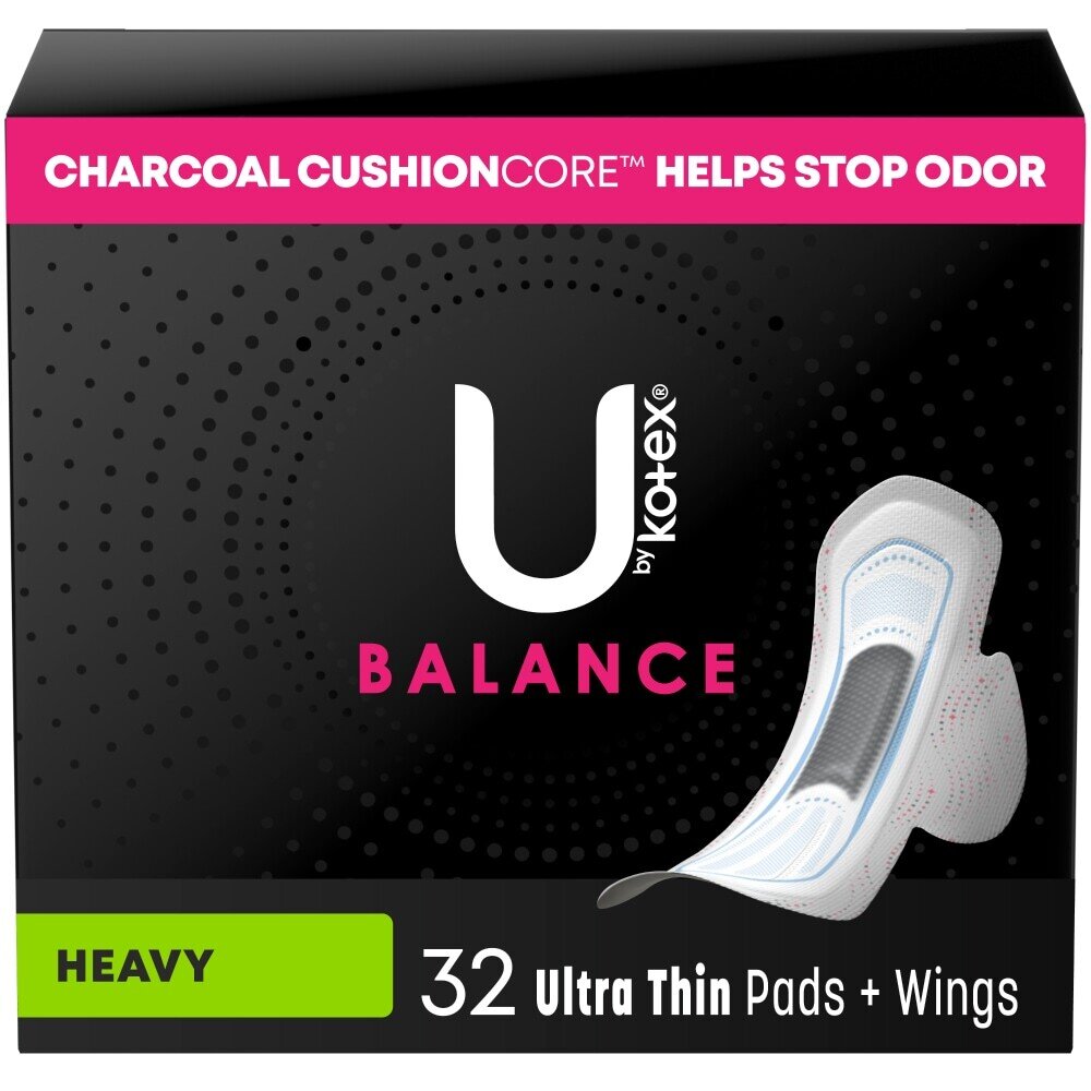 U by Kotex Balance Heavy Ultra Thin Pads with Wings 32 ct