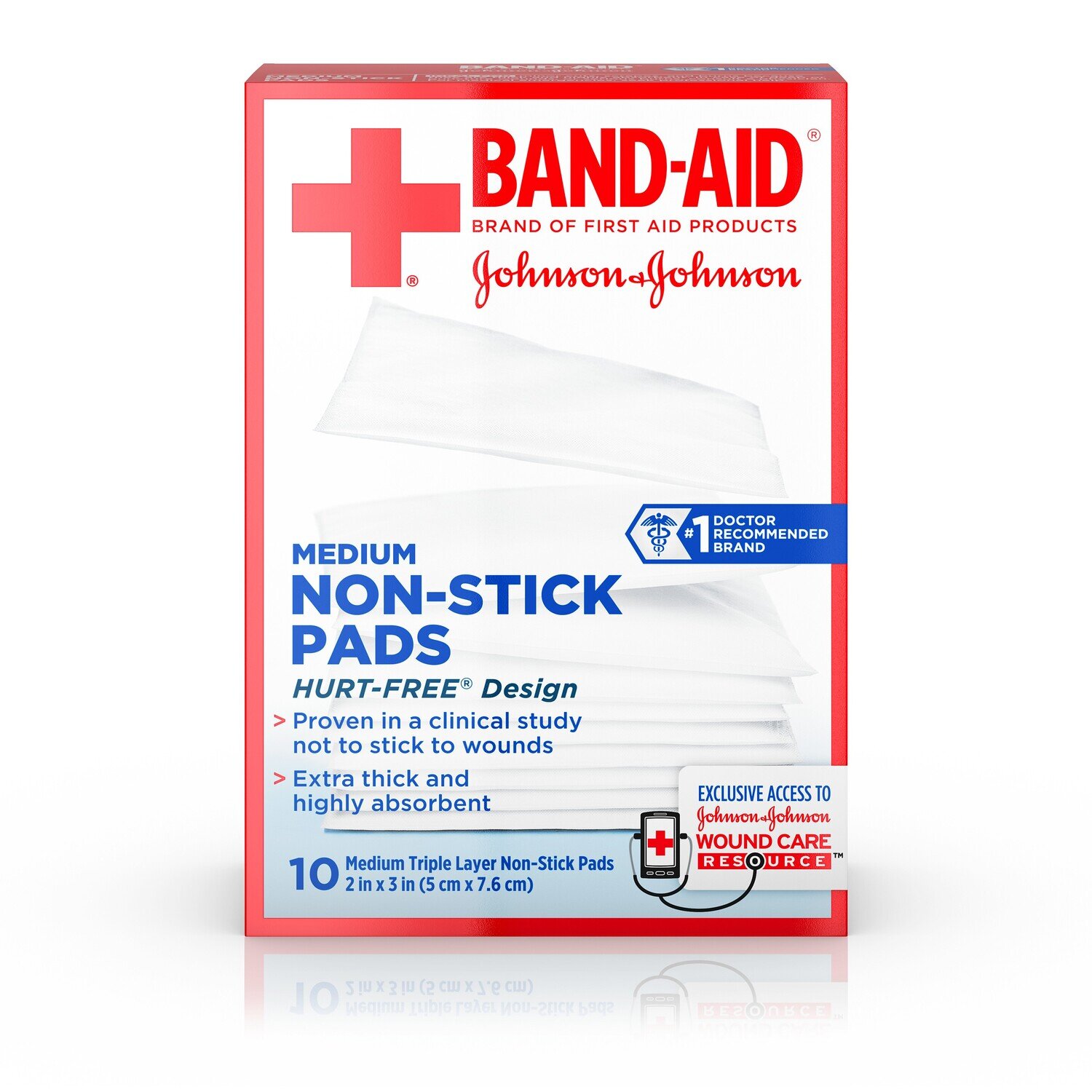 Band-Aid Hurt-Free Non-Stick Pads Medium Triple Layer 2in x 3in 10 ct
