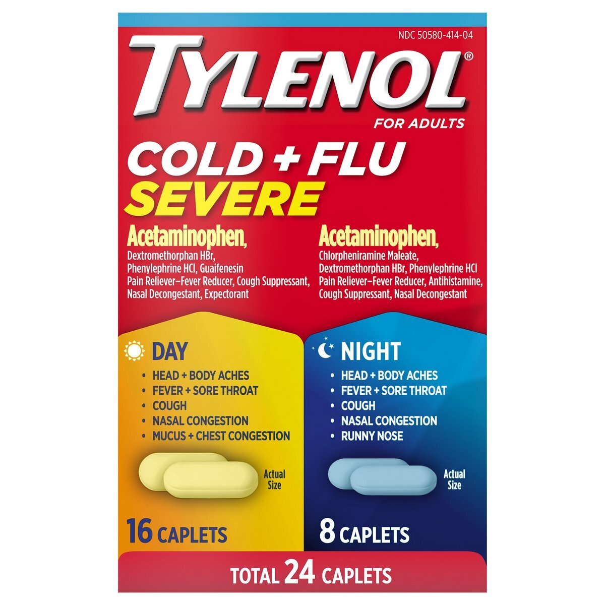Tylenol Cold and Flu Severe 16 Day Caplets + 8 Night Caplets