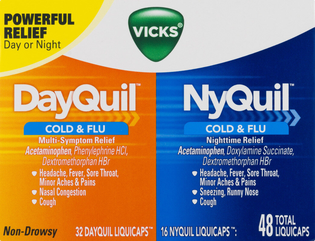 DayQuil and NyQuil Cold and Flu Liquicaps 32 DayQuil Capsules and 16 NyQuil Capsules