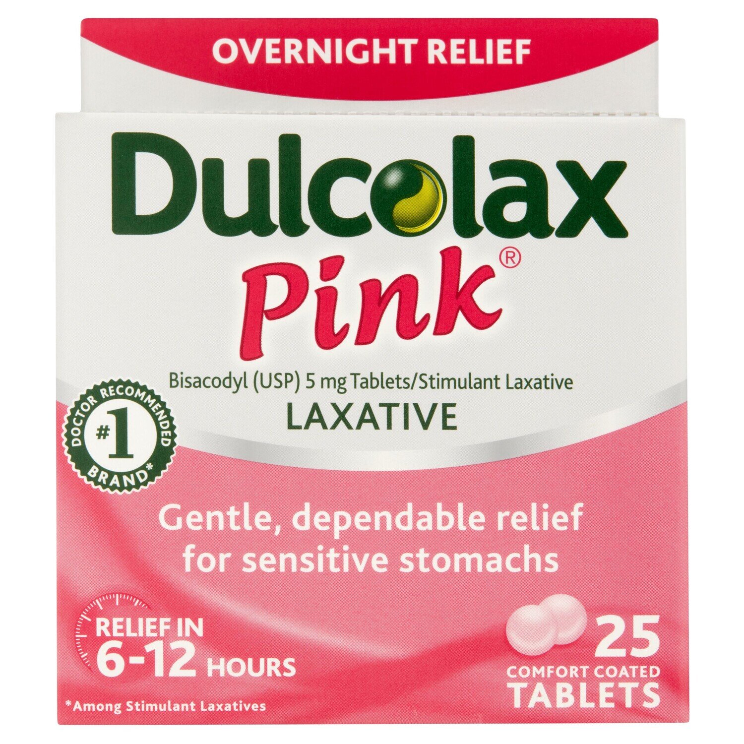 Dulcolax Pink Overnight Relief Laxative Comfort Coated Tablets 25 ct
