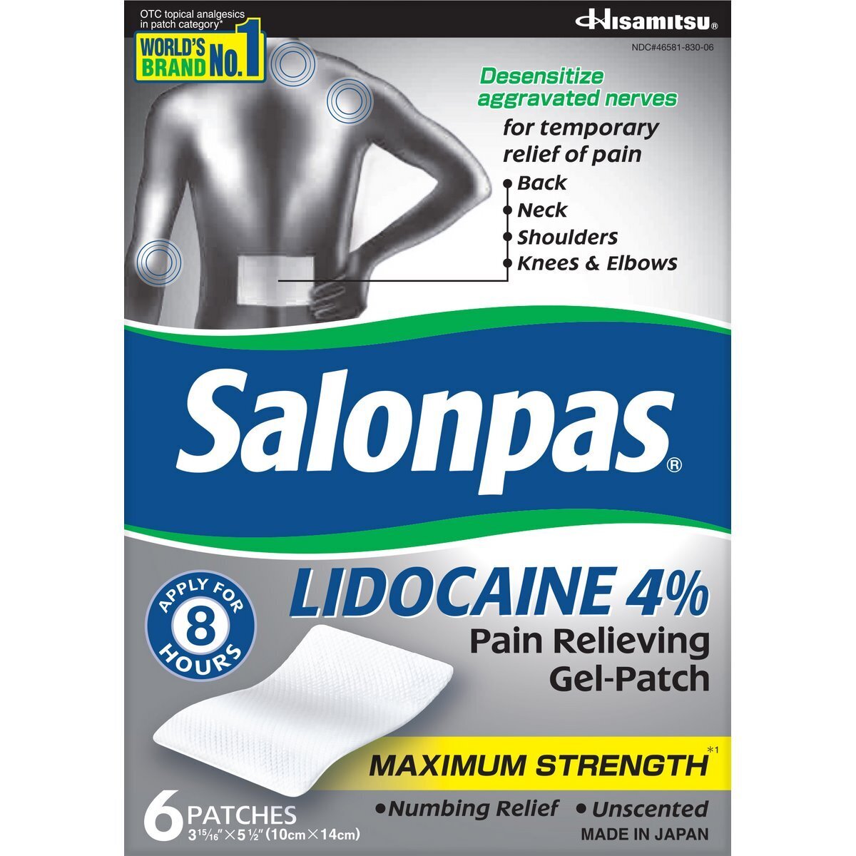 Salonpas Lidocaine 4% Pain Relieving Gel-Patch 6 pack