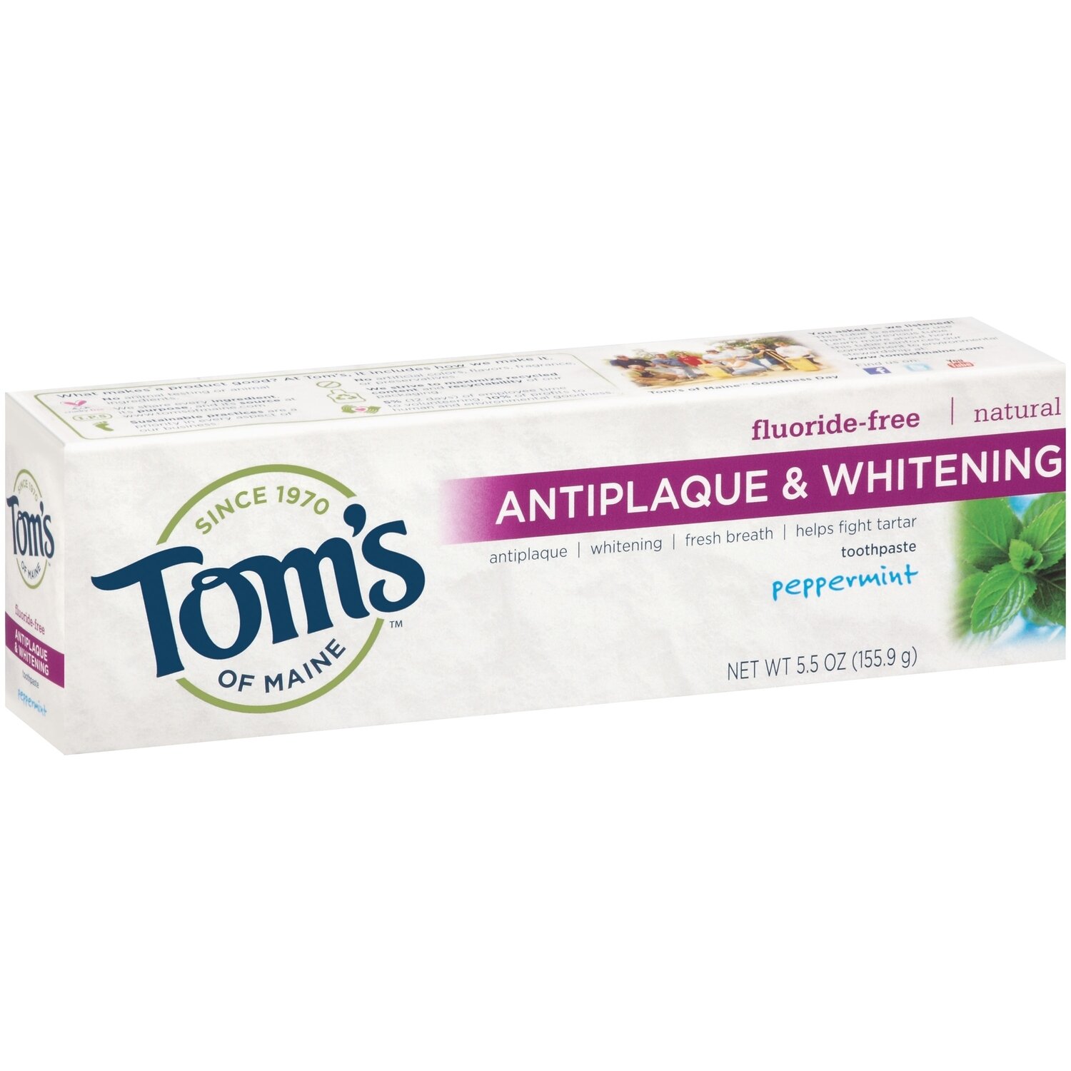 Tom's Natural Fluoride-Free Antiplaque And Whitening Toothpaste - Peppermint 5.5oz