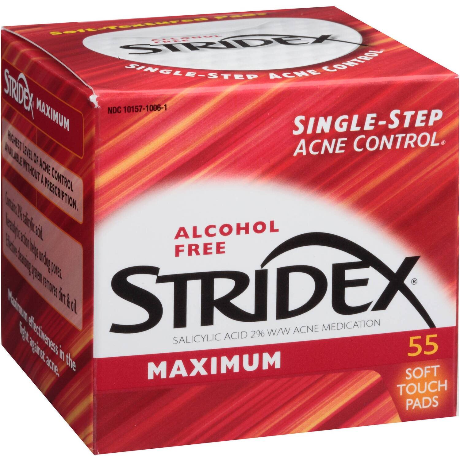 Stridex Alcohol Free Maximum Salicylic Acid 2% W/W Acne Medication Soft Touch Pads 55 ct