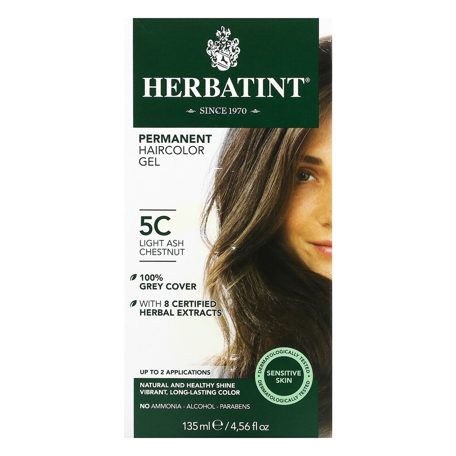 Herbatint Permanent Haircolor Gel 5C Light Ash Chestnut for Sensitive Skin