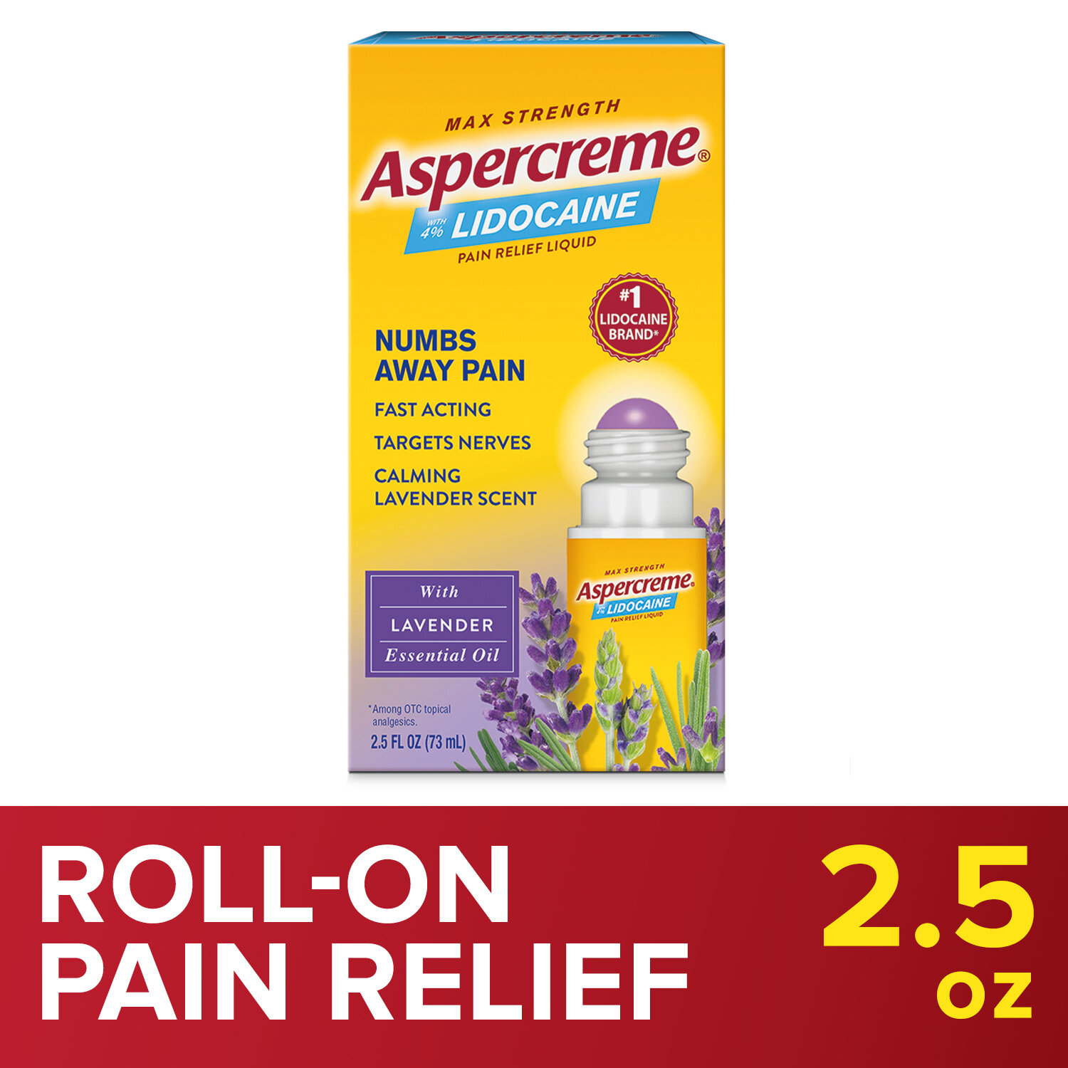 Aspercreme with 4% Lidocaine Pain Relief Liquid Roll On with Lavender Essential Oil