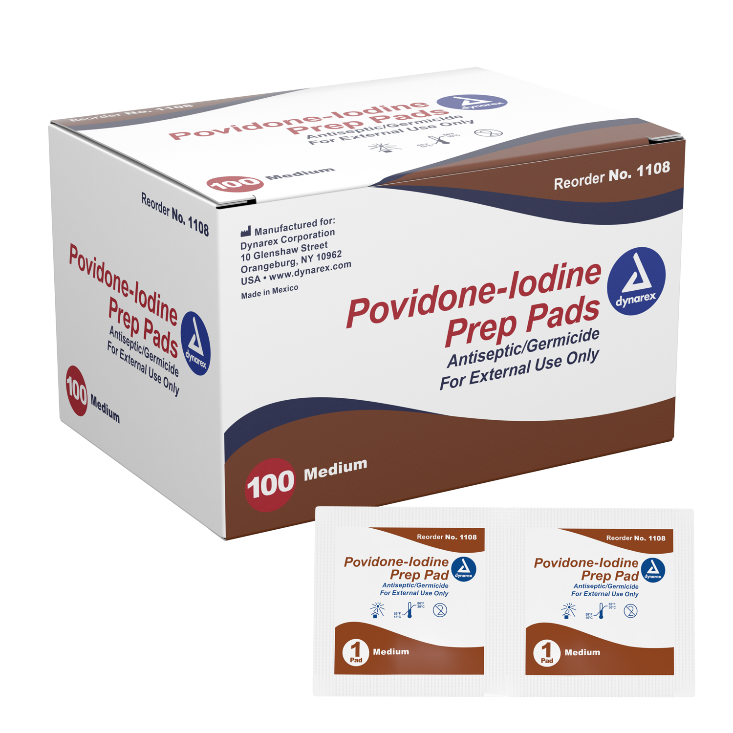 Povidone- Iodine Prep Pads Antiseptic/Germicide Medium 100 ct