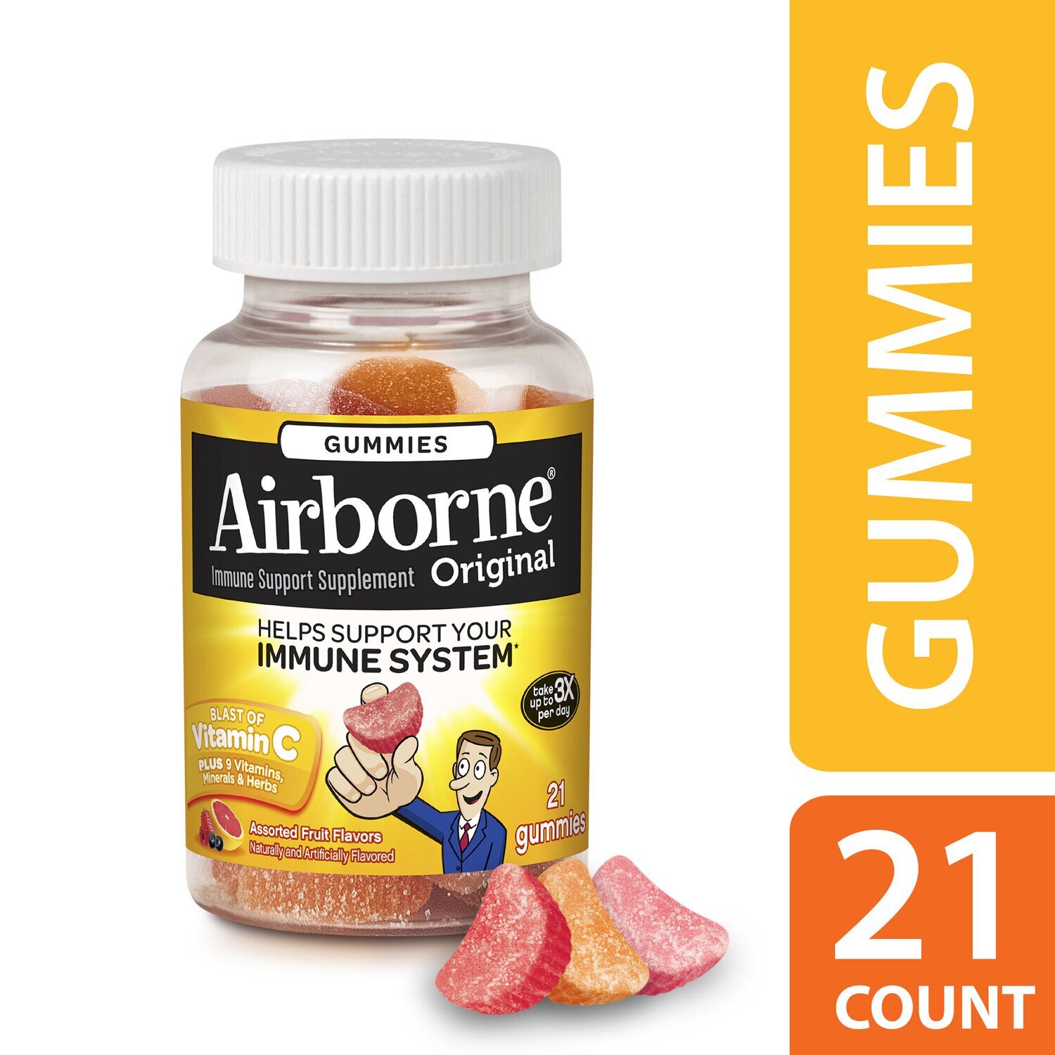 Airborne Immune Support Supplement Assorted Fruit Flavored Gummies 21 ct