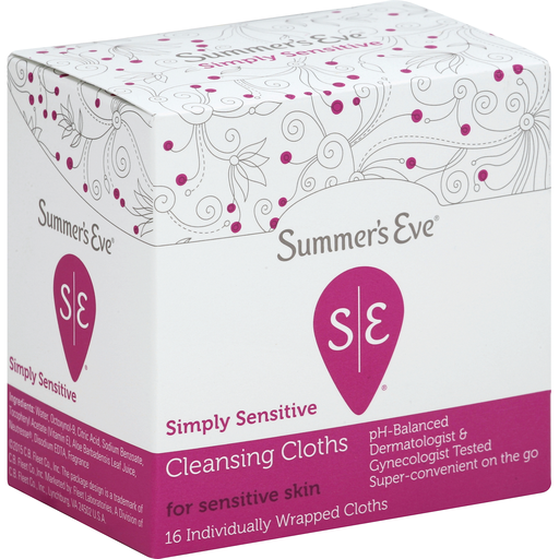Summer’s Eve Simply Sensitive Cleansing Cloths for Sensitive Skin On the Go Individually Wrapped Cloths 16 ct