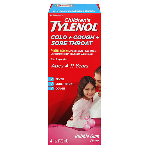 Tylenol Children’s Cold + Cough + Sore Throat Bubble Gum Flavored Liquid 4 fl oz