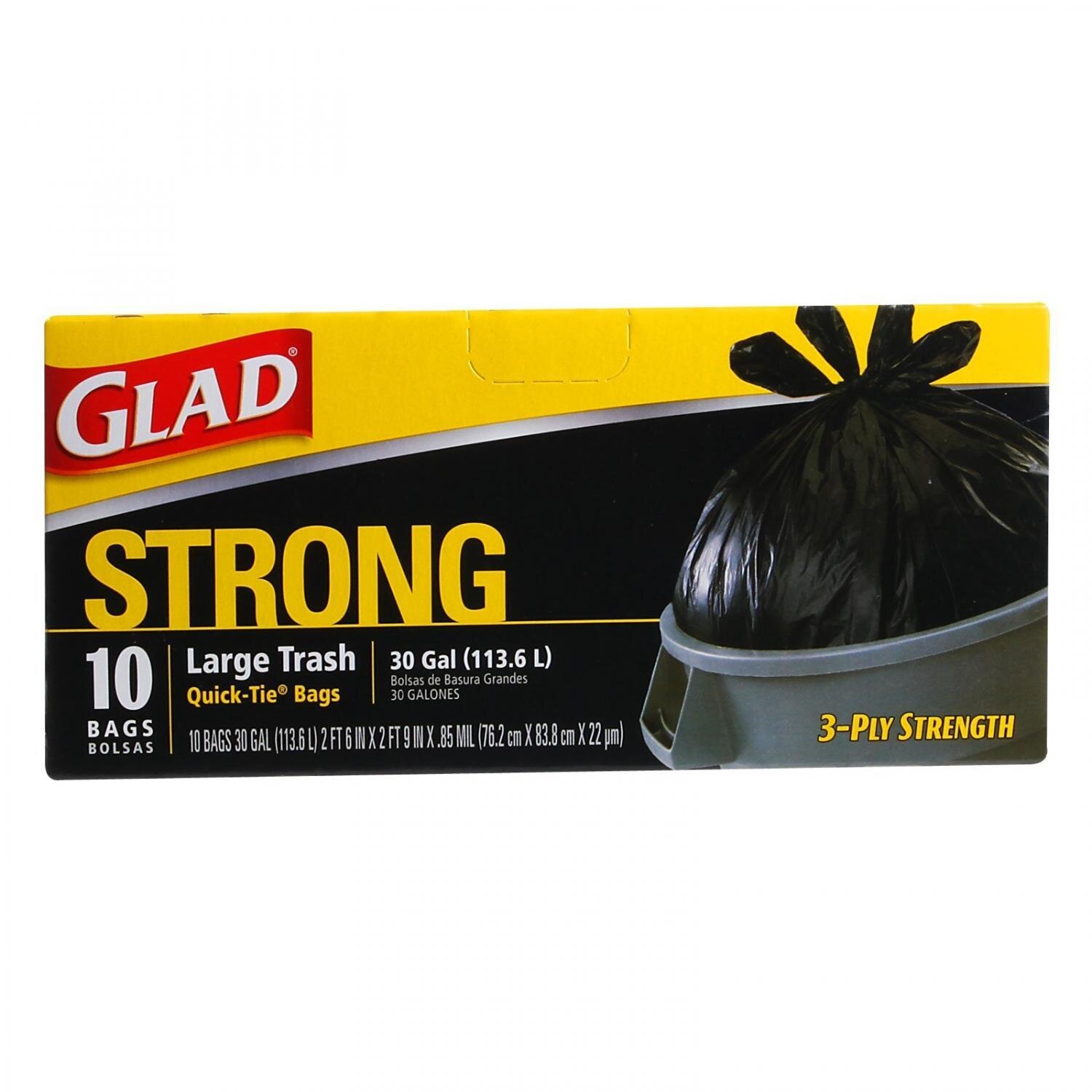  Glad Guaranteed Strong Large Quick-Tie Trash Bags, 30