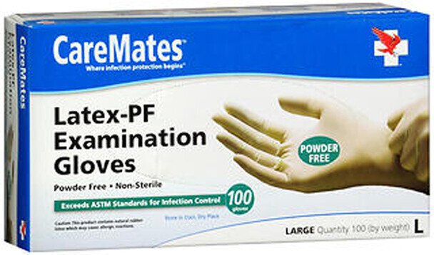 CareMates Latex Examination Gloves Powder Free Non-Sterile Large 100 ct