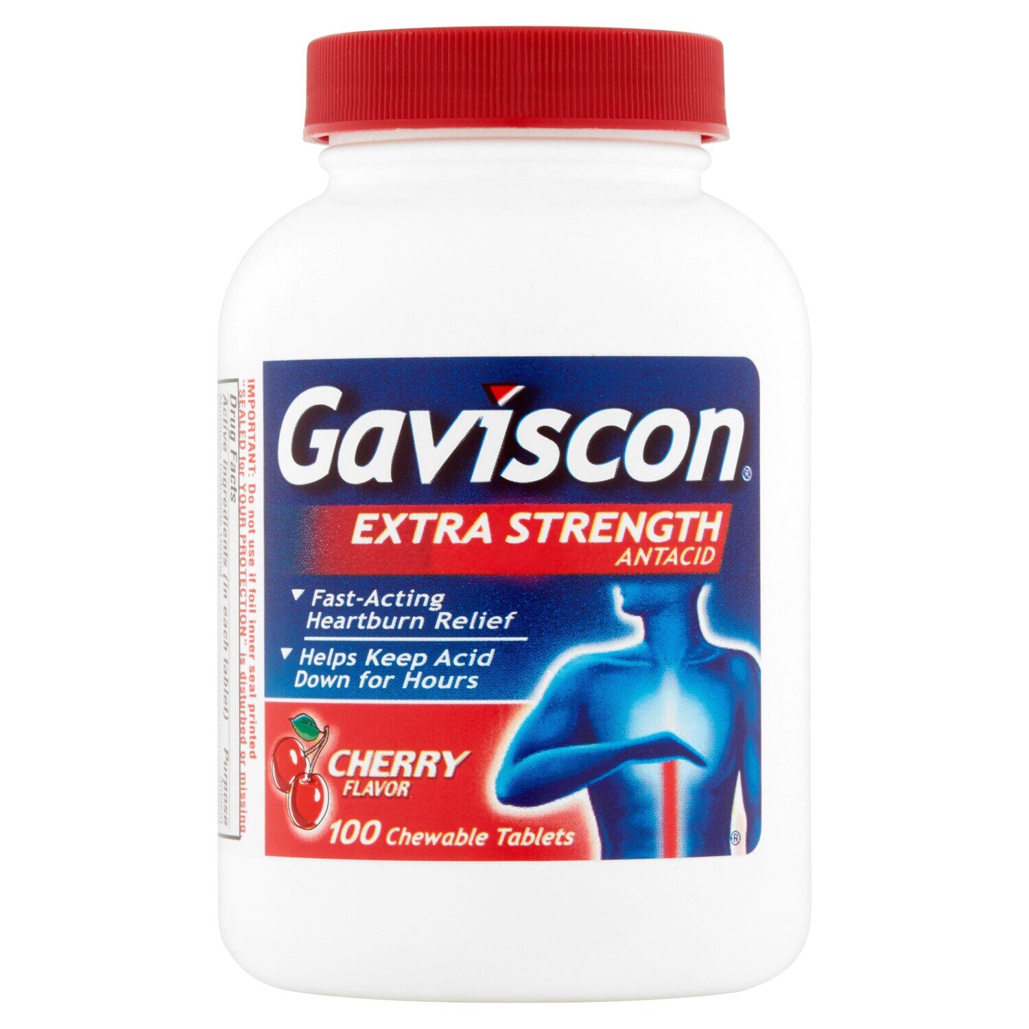 Gaviscon Extra Strength Antacid Cherry Flavor Chewable Tablets 100 ct