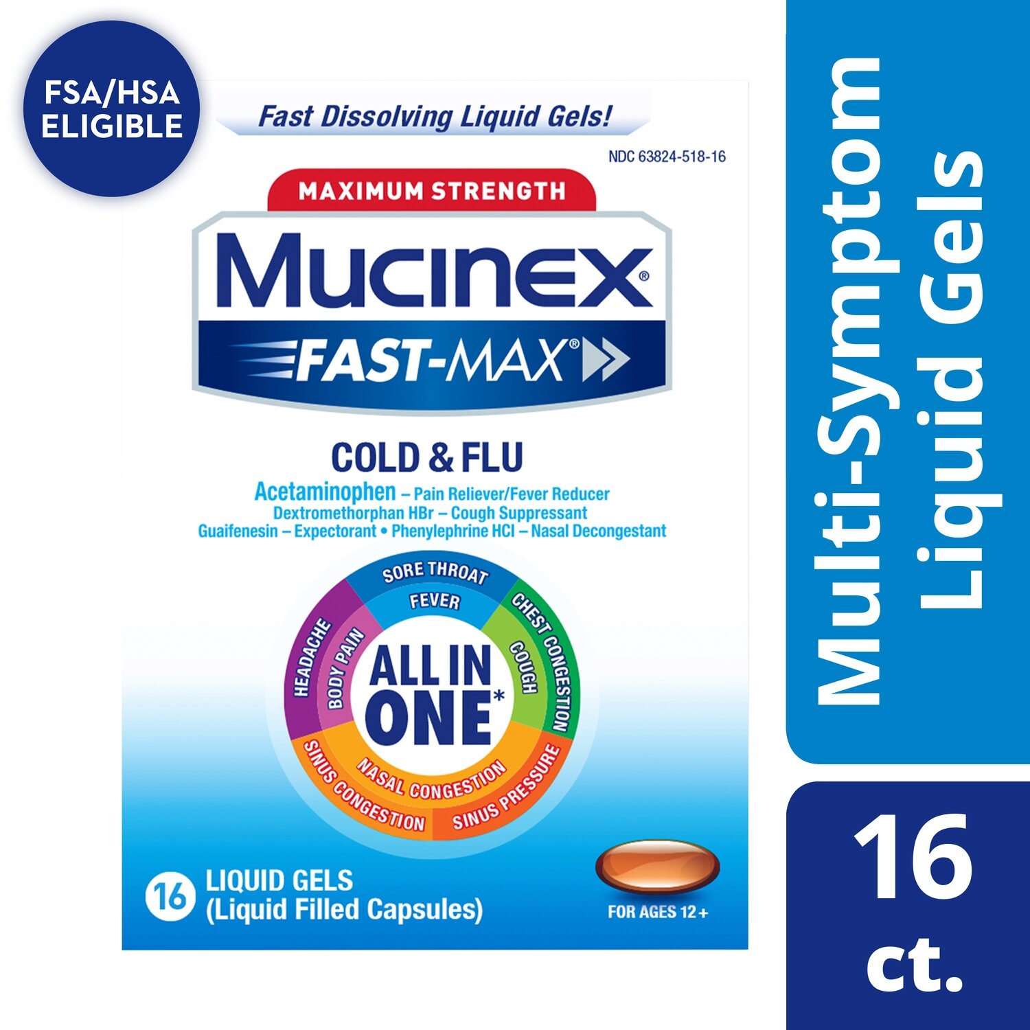 Mucinex Maximum Strength Fast-Max Cold and Flu Liquid Gels 16 ct