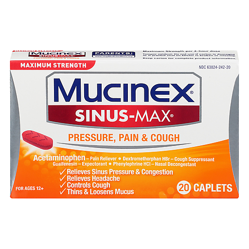 Mucinex Maximum Strength Sinus-Max Pressure, Pain, and Cough Caplets 20 ct