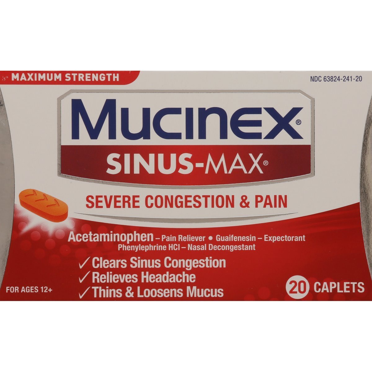 Mucinex Maximum Strength Sinus-Max Severe Congestion and Pain Caplets 20 ct