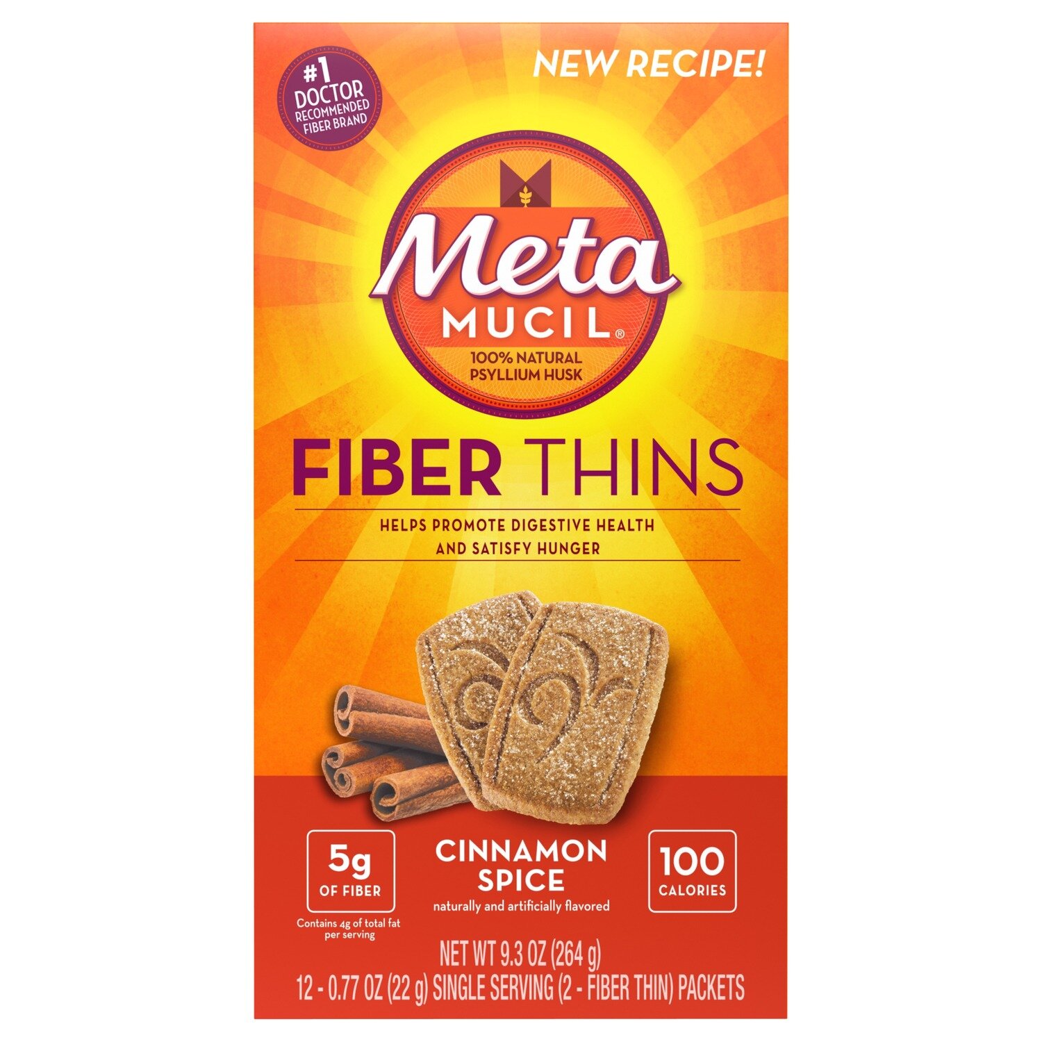 Meta Mucil Fiber Thins Cinnamon Spice Single Serving Packets 12 ct