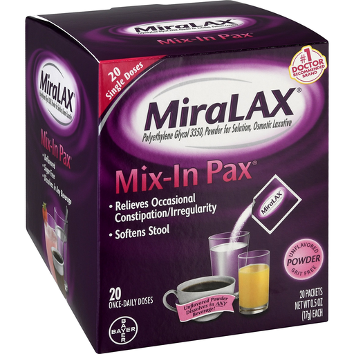 Miralax Unflavored Powder Mix-In Pax 20 Once-Daily Doses
