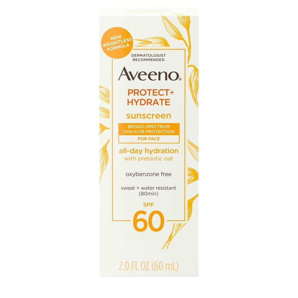 Aveeno Protect + Hydrate Sunscreen for Face All-Day Hydration with Prebiotic Oat SPF 60 2 fl oz