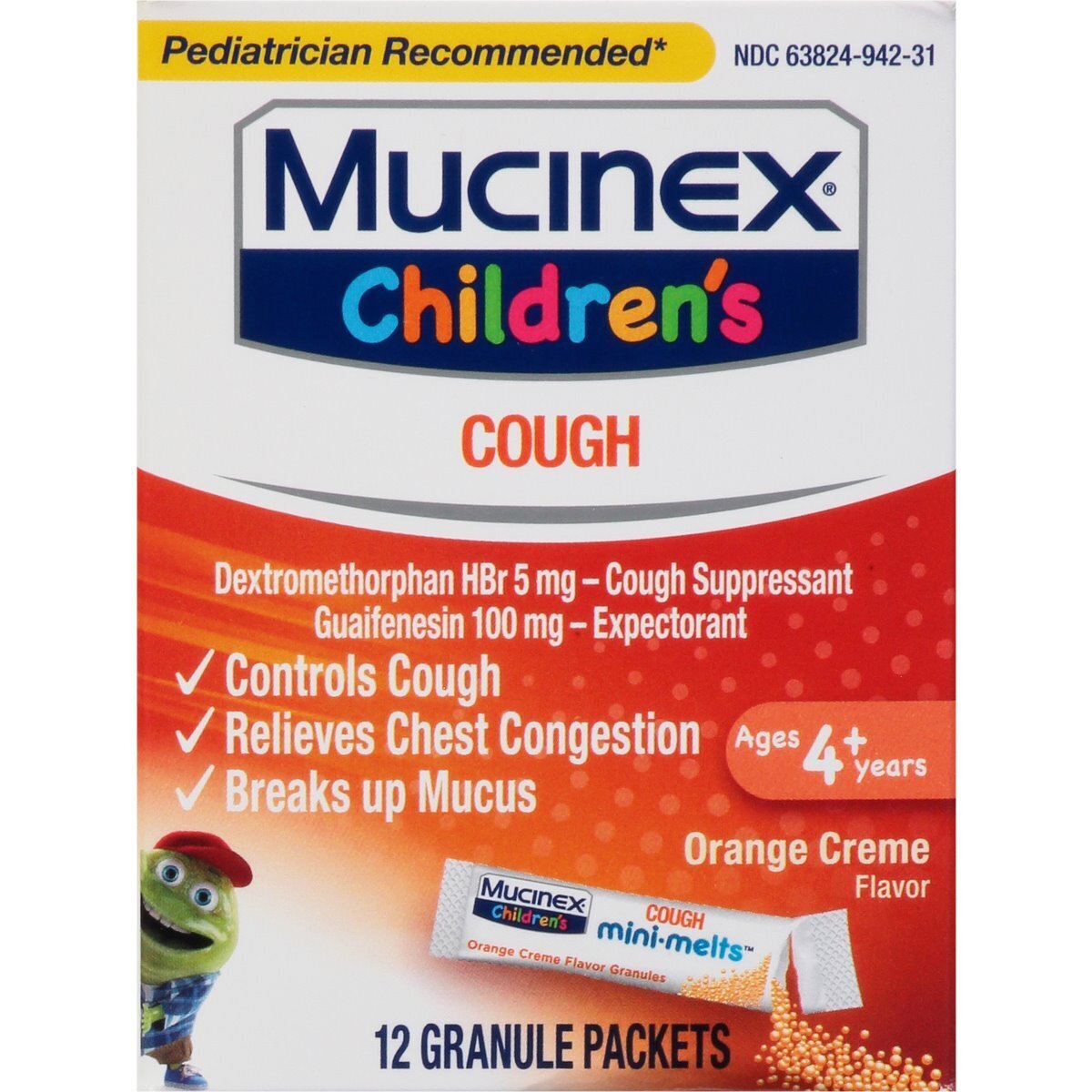 Mucinex Children’s Cough and Chest Congestion Orange Creme Granule Packets 12 ct