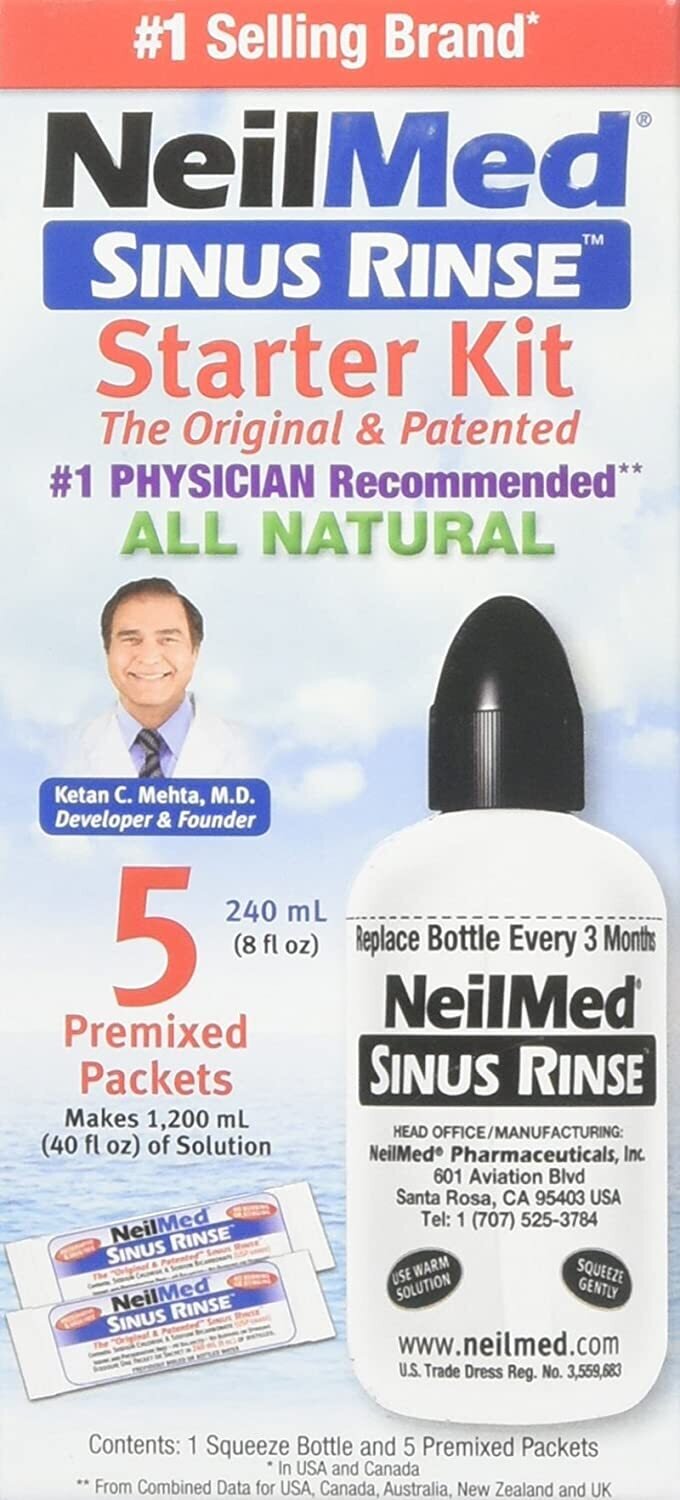 NeilMed Sinus Rinse Starter Kit with 5 Premixed Packets