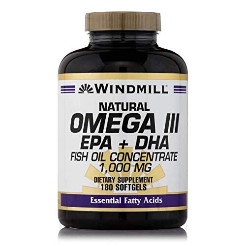 Windmill Omega 3 Fish Oil 1000mg Softgels With EPA & DHA Promotes Heart Health And Cognitive Function 180ct