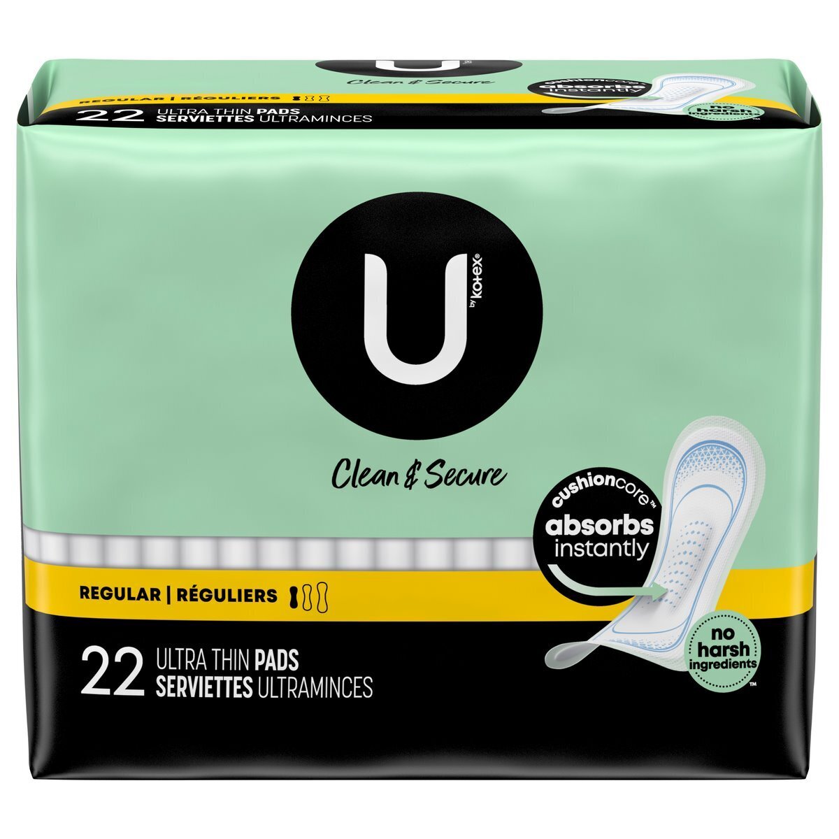 U by Kotex Clean and Secure Regular Ultra Thin Pads 22 ct