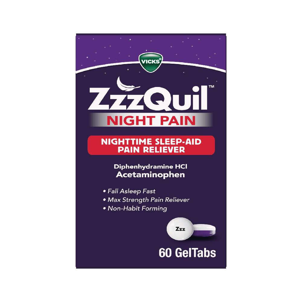 ZzzQuil Night Pain Nighttime Sleep Aid Pain Reliever GelTabs 60 ct