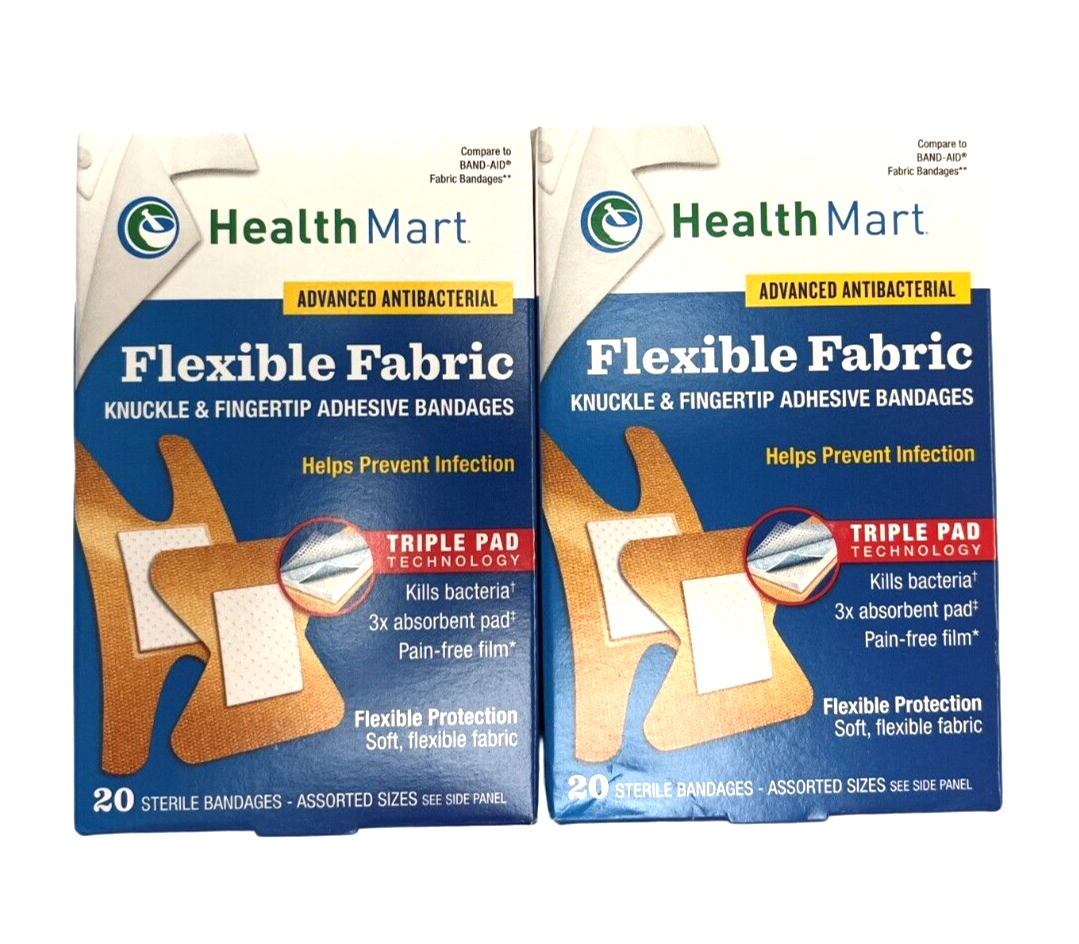 Health Mart Advanced Antibacterial Flexible Fabric Knuckle and Fingertip  Adhesive Bandages Assorted Sizes 20 ct