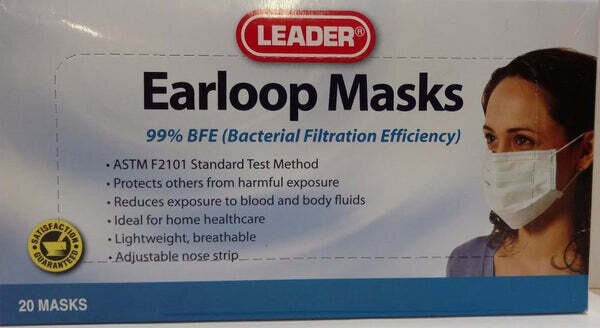 Leader Earloop Face Masks Single-Use 20 ct