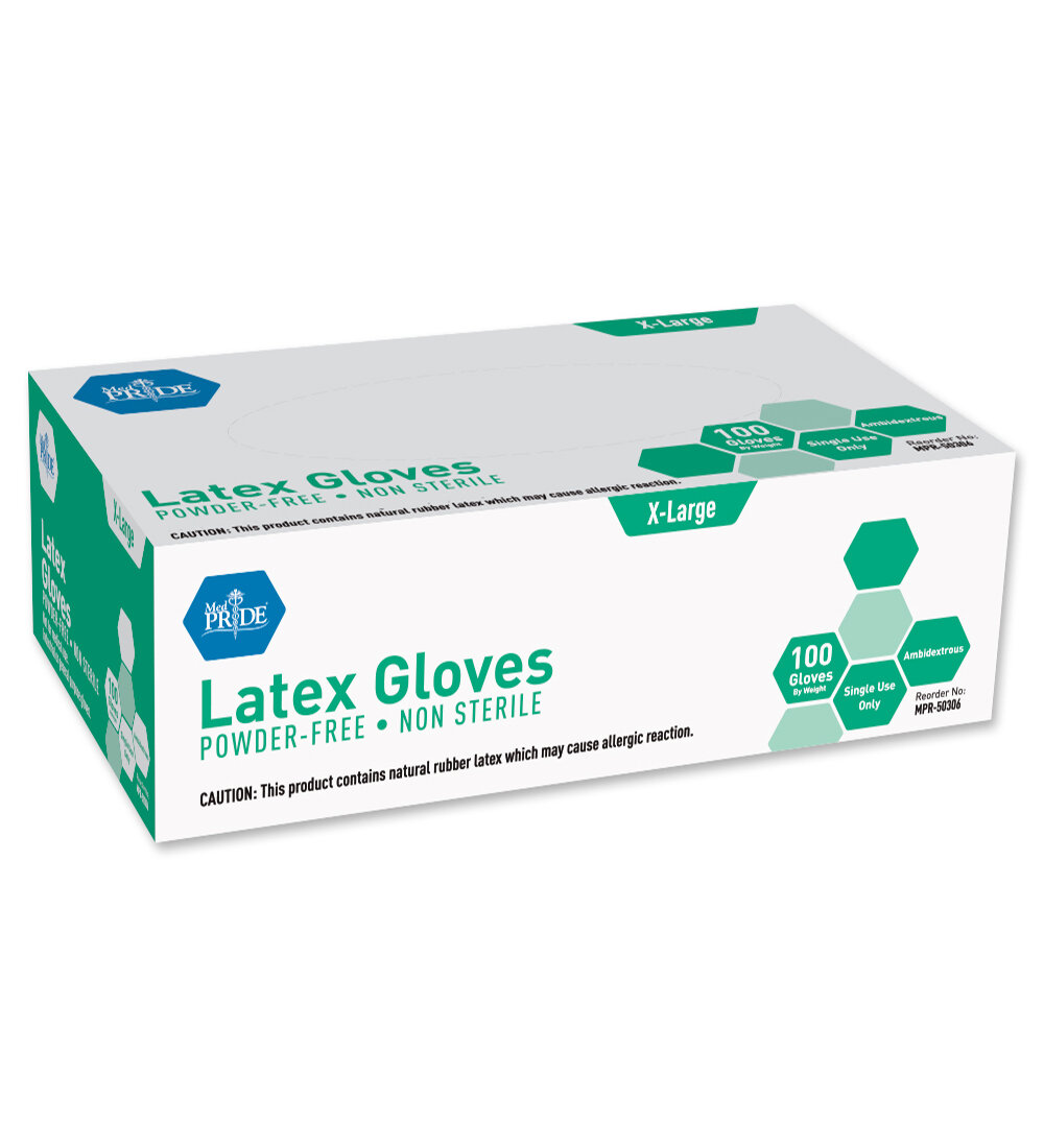 Med Pride Latex Gloves Powder-Free and Non-Sterile X-Large 100 ct