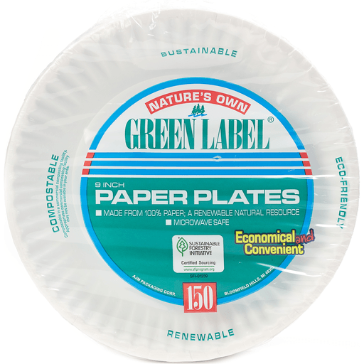 Nature’s Own Green Label 9 in Paper Plates 150 ct