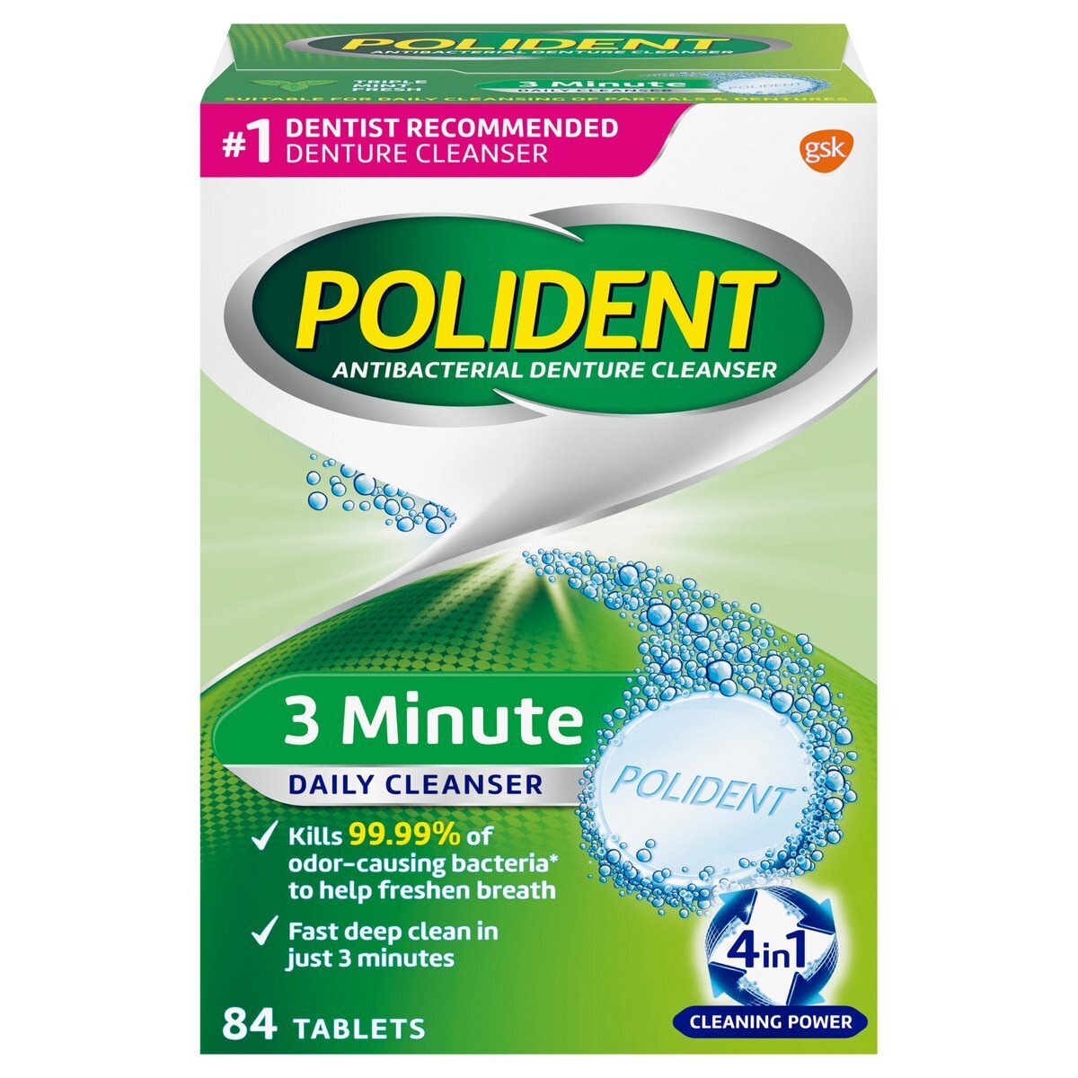 Polident 3 Minute Antibacterial Denture Cleanser Tablets 84ct