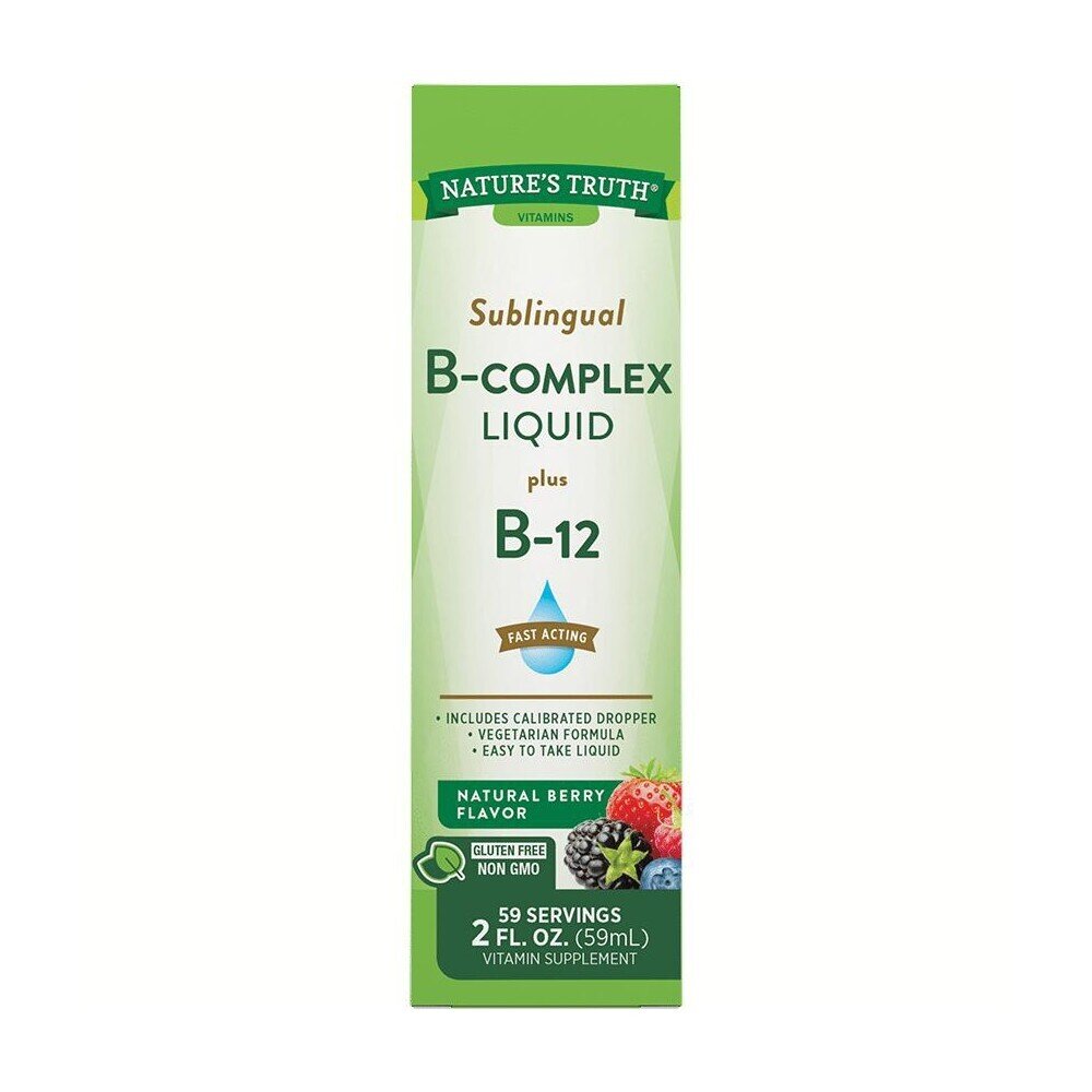 Nature's Truth Sublingual B-Complex Liquid Plus B-12 Fast Acting Drops - Natural Berry Flavor 2oz