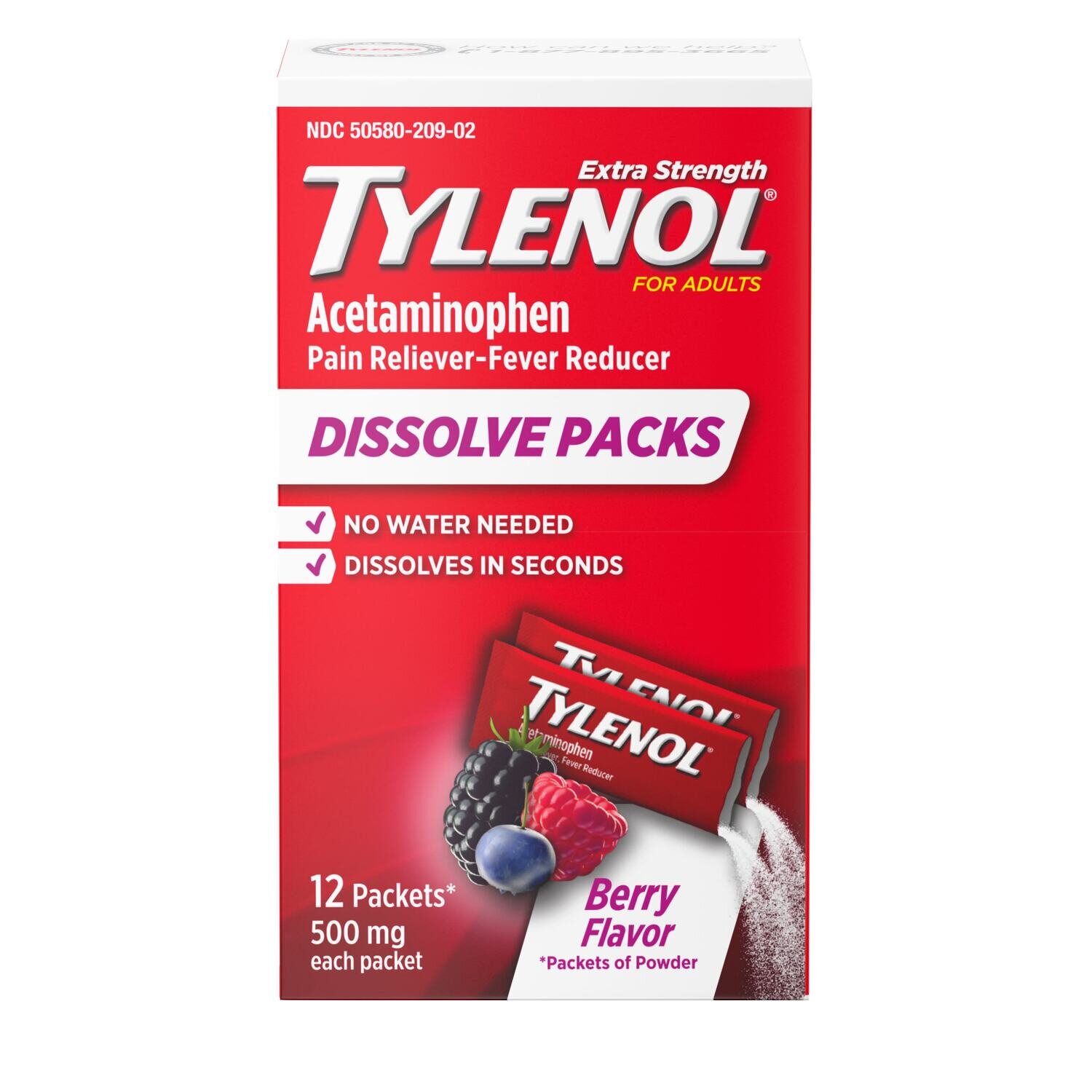 Tylenol Extra Strength Dissolve Packs Berry 12 ct