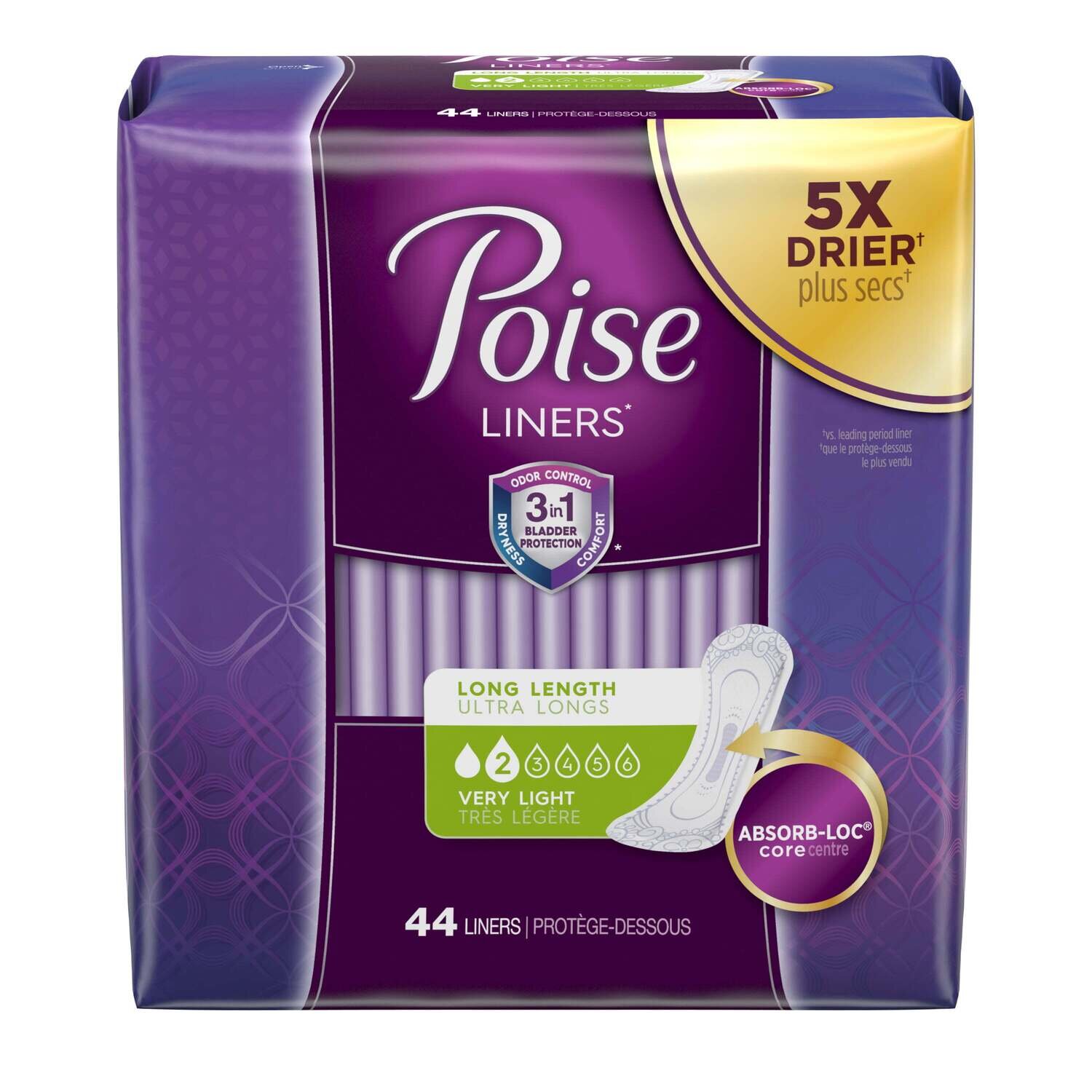 Poise Long Length Very Light #2 Daily Liners 44 ct