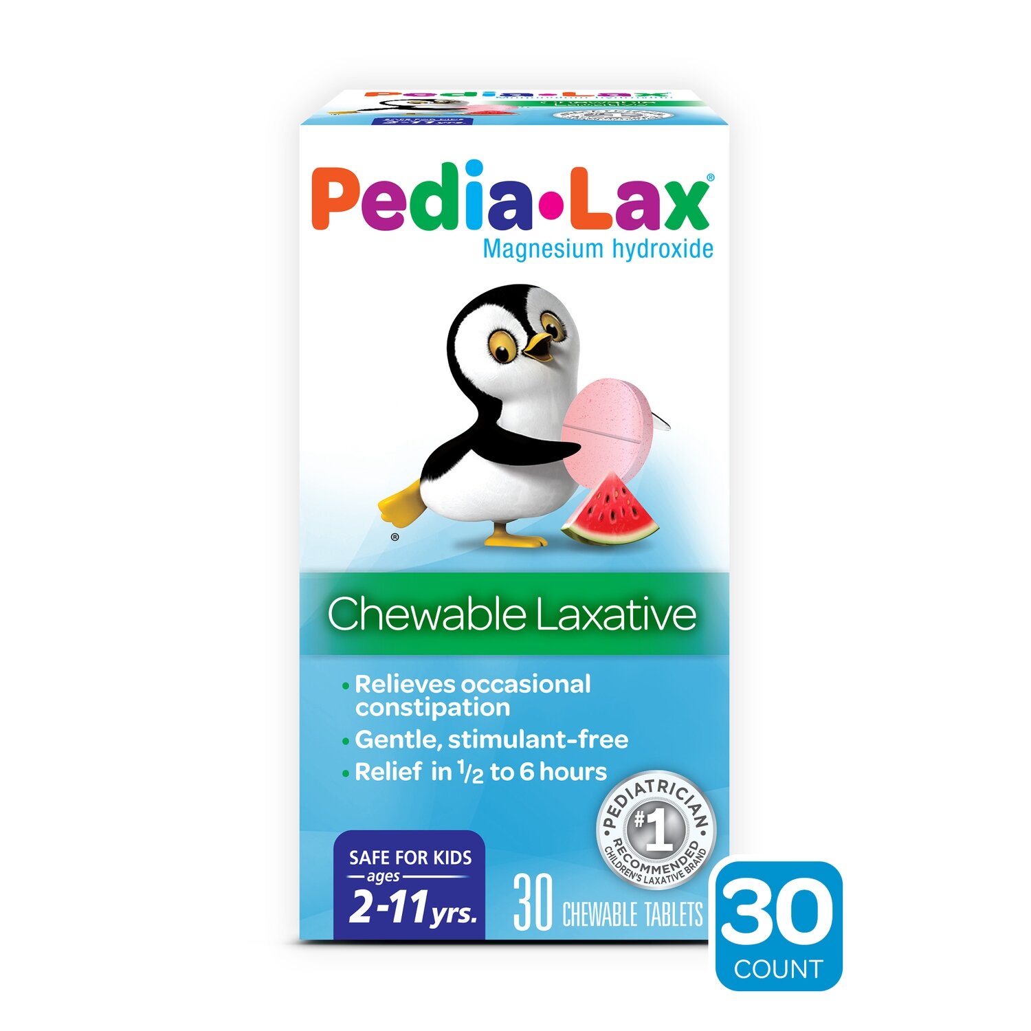 Pedia•Lax Chewable Laxative Tablets Ages 2-11 - Watermelon Flavor 30ct