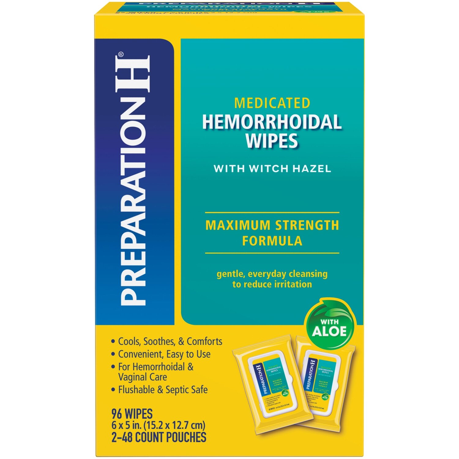 Preparation H Medicated Hemorrhoidal Wipes with Witch Hazel and Aloe 96 ct