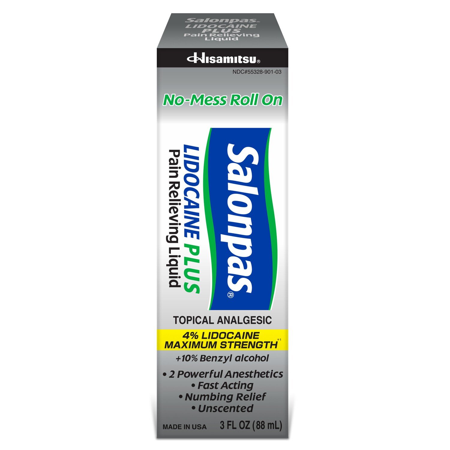 Salonpas No-Mess Roll On Lidocaine Plus Pain Relieving Liquid