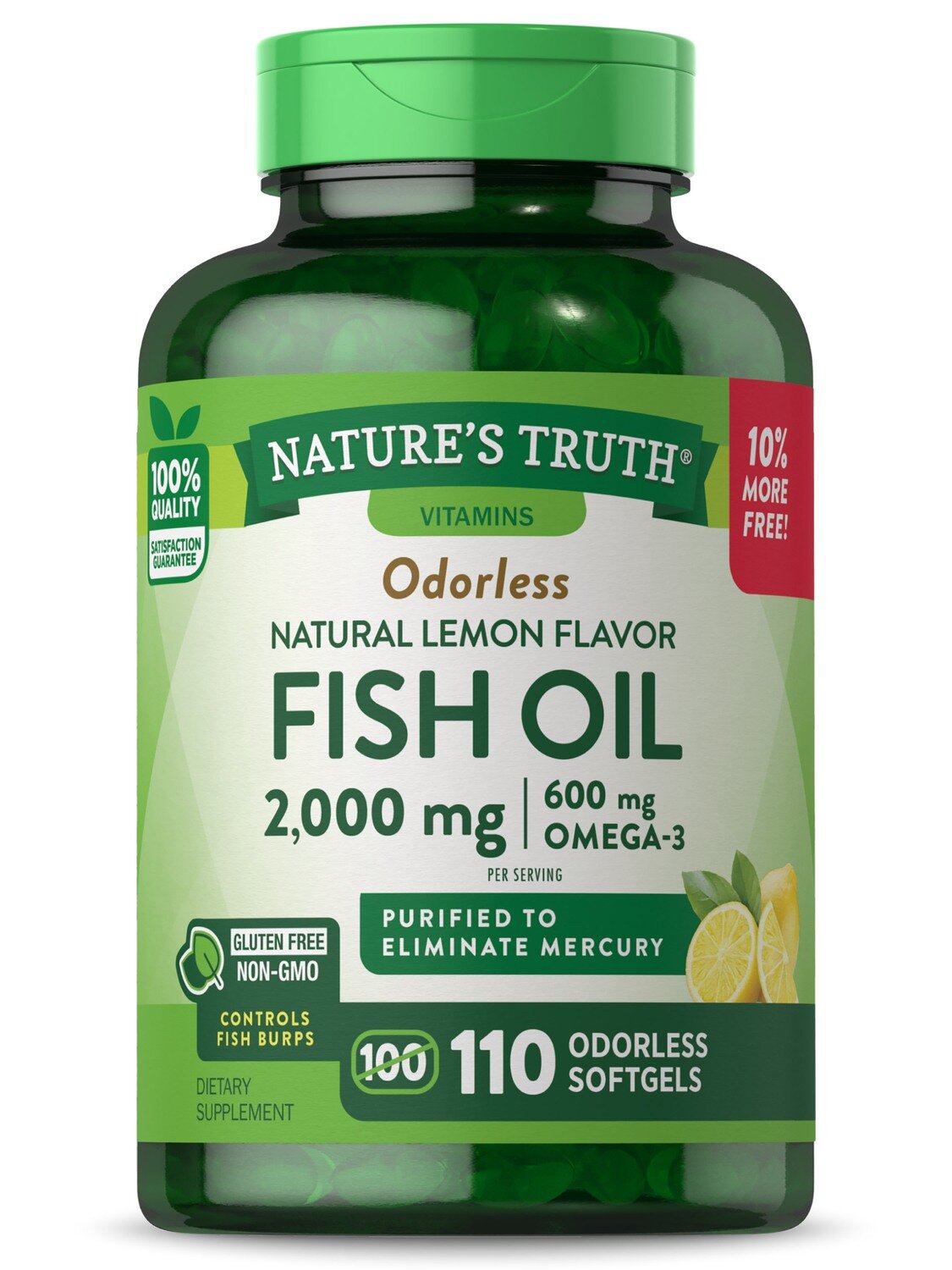 Fish Oil 2,000mg Plus Omega-3 600mg Odorless Softgels - Lemon Flavor 110ct